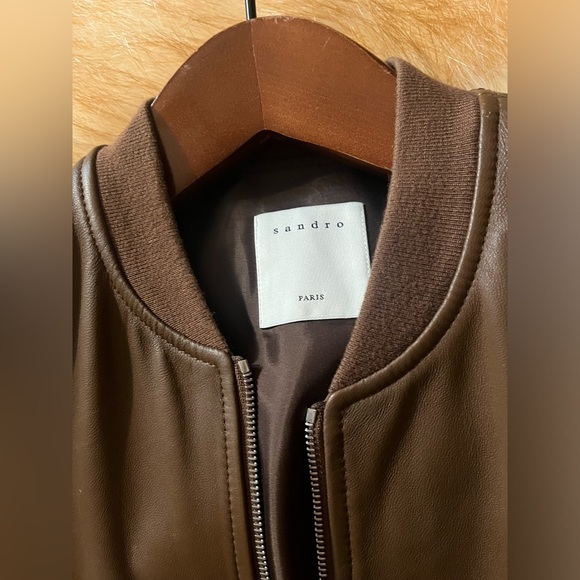 Sandro Mens H21 New Monaco Leather Jacket Size S Marron Brown Lambskin - Picture 7 of 15